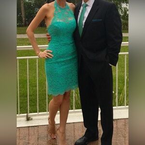 Nicole Miller Lace Halter Dress • size 2 • turquoise • worn 1x
